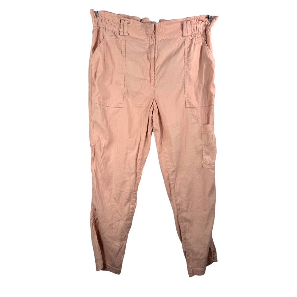 Anthropologie Elevenses linen blend paper bag‎ cargo pants pink sz XL